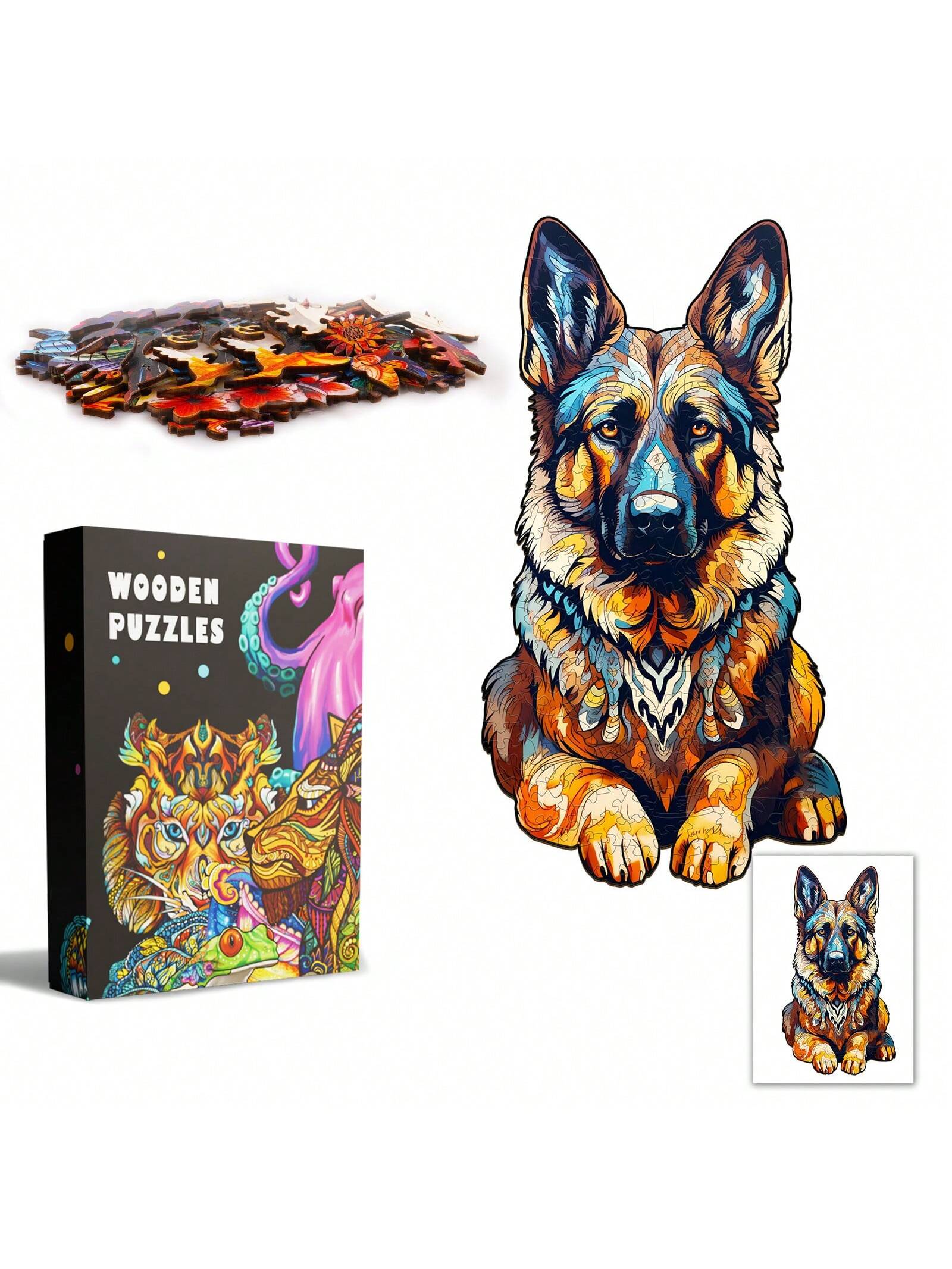 1PC German Shepherd Wooden Irregular Puzzle, Animal-Shaped 2D Jigsaw Toy For Kids And Adults. Educational Game, Great Gift For Party, Holiday, Christmas And Birthday. Unique Magical Desktop Decor & Cr