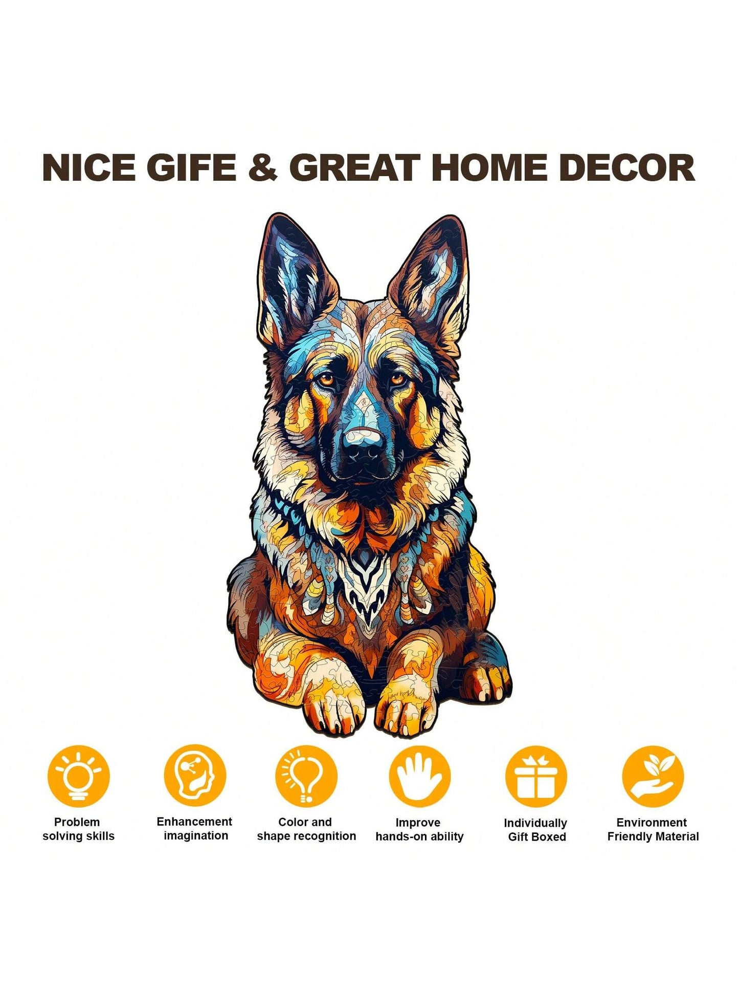 1PC German Shepherd Wooden Irregular Puzzle, Animal-Shaped 2D Jigsaw Toy For Kids And Adults. Educational Game, Great Gift For Party, Holiday, Christmas And Birthday. Unique Magical Desktop Decor & Cr