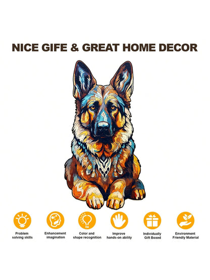 1PC German Shepherd Wooden Irregular Puzzle, Animal-Shaped 2D Jigsaw Toy For Kids And Adults. Educational Game, Great Gift For Party, Holiday, Christmas And Birthday. Unique Magical Desktop Decor & Cr