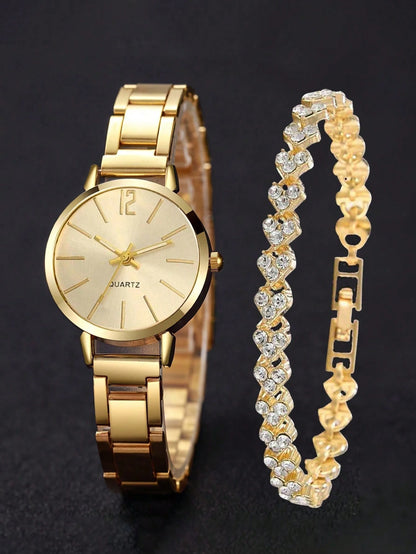 1pc Graduation Digital Small Disc Girls Steel Strap Watch And 1pc Bracelet Jewelry Set For Ladies