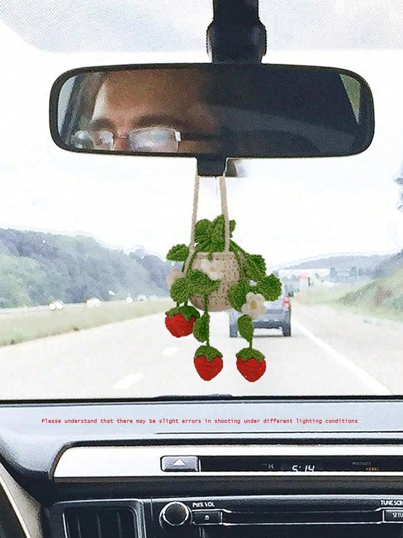 1pc Handmade Crochet Hanging Succulent Planter, Creative Car Rearview Mirror Hanging Green Plant Decor