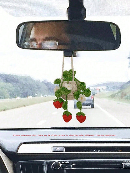1pc Handmade Crochet Hanging Succulent Planter, Creative Car Rearview Mirror Hanging Green Plant Decor