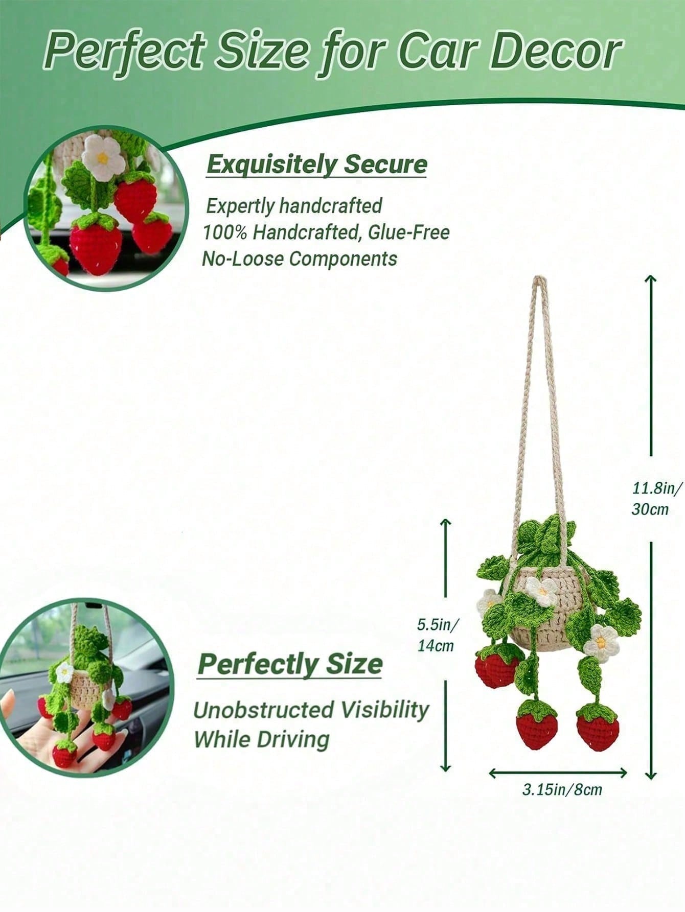 1pc Handmade Crochet Hanging Succulent Planter, Creative Car Rearview Mirror Hanging Green Plant Decor