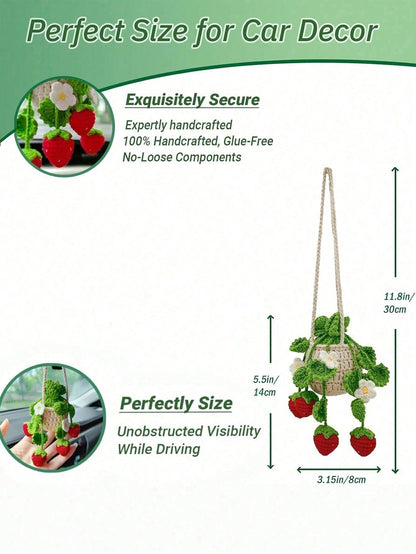 1pc Handmade Crochet Hanging Succulent Planter, Creative Car Rearview Mirror Hanging Green Plant Decor