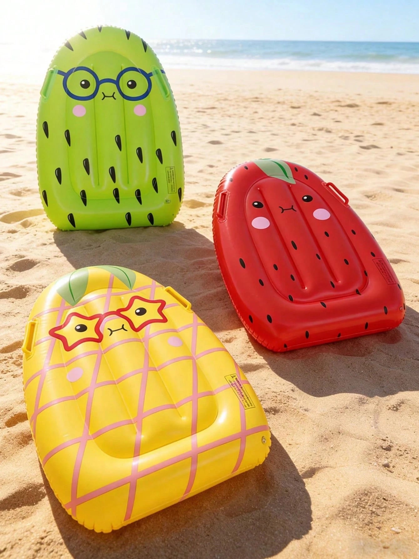 1pc Inflatable Fruit Floating Row, Strawberry, Kiwi, Pineapple Cute Cartoon Surfboard With Handles, Lounge Chair (Handle Color Random), Pool Inflatable, Beach Essentials, Pool Float
