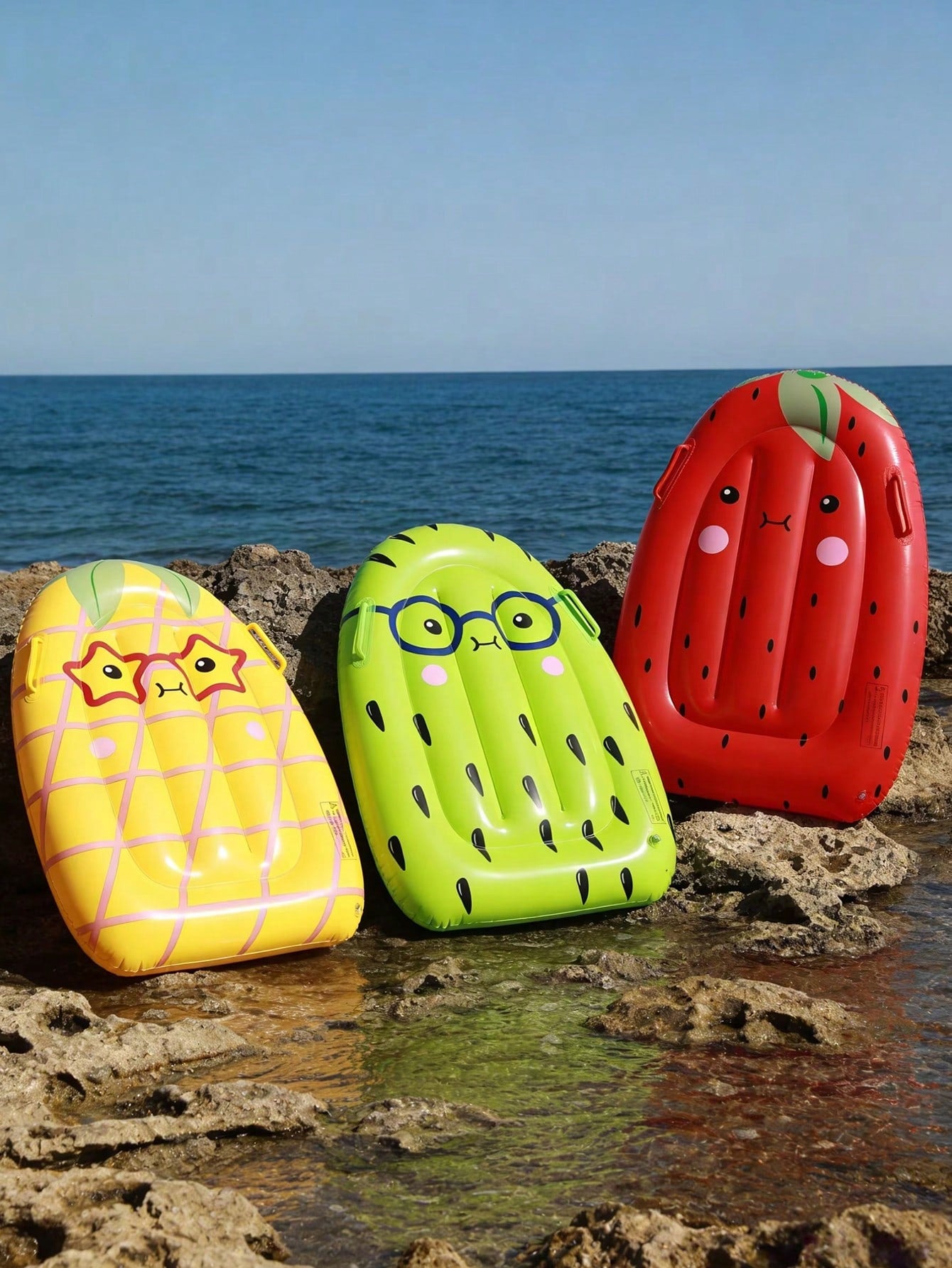 1pc Inflatable Fruit Floating Row, Strawberry, Kiwi, Pineapple Cute Cartoon Surfboard With Handles, Lounge Chair (Handle Color Random), Pool Inflatable, Beach Essentials, Pool Float