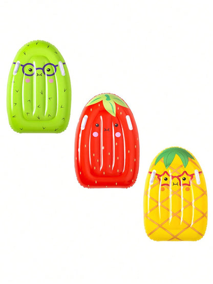 1pc Inflatable Fruit Floating Row, Strawberry, Kiwi, Pineapple Cute Cartoon Surfboard With Handles, Lounge Chair (Handle Color Random), Pool Inflatable, Beach Essentials, Pool Float