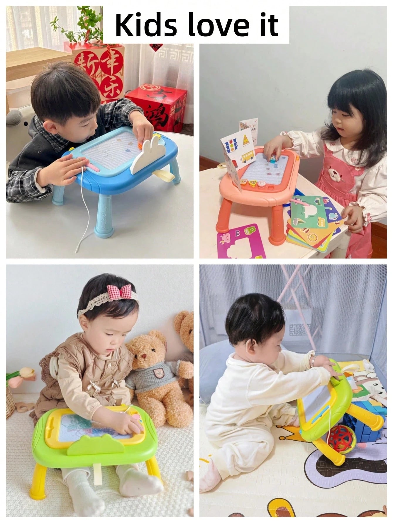 1pc Kids Magnetic Drawing Board, Cartoon Magnetic Board With Magnetic Stamps (Can Be Assembled Into Small Table/Wall/Stand Mode), Colorful Erasable Magnetic Board Toy, Kids Writing Board And Drawing B