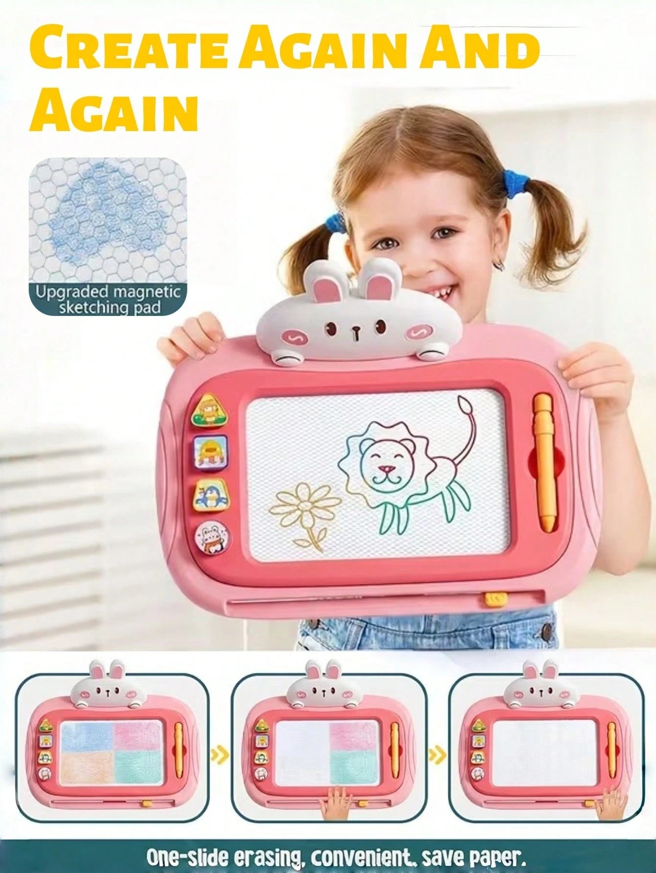 1pc Kids Magnetic Drawing Board, Cartoon Magnetic Board With Magnetic Stamps (Can Be Assembled Into Small Table/Wall/Stand Mode), Colorful Erasable Magnetic Board Toy, Kids Writing Board And Drawing B