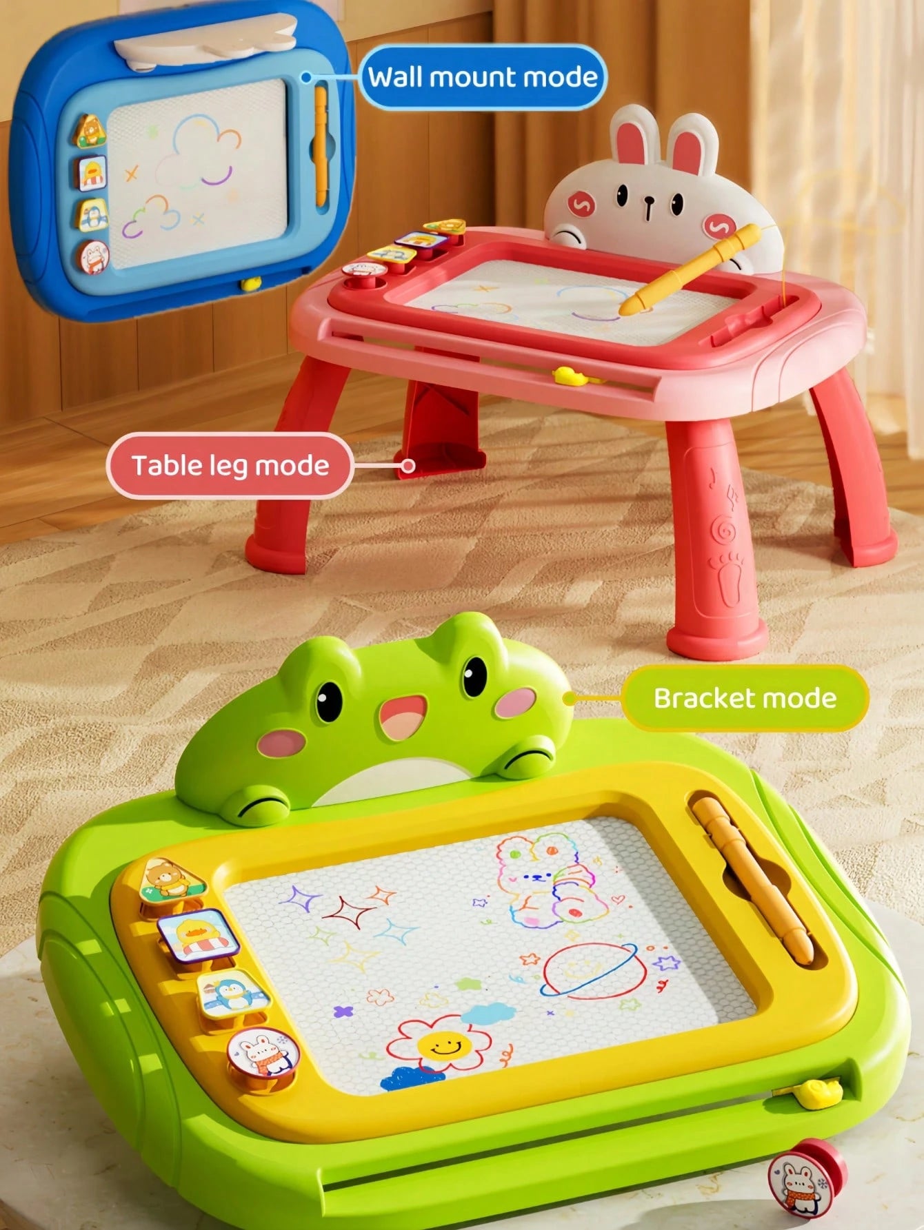 1pc Kids Magnetic Drawing Board, Cartoon Magnetic Board With Magnetic Stamps (Can Be Assembled Into Small Table/Wall/Stand Mode), Colorful Erasable Magnetic Board Toy, Kids Writing Board And Drawing B