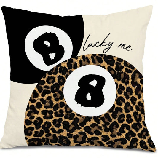 1pc Leopard Lucky 8 Pillow Cases Stylish Cheetah Leopard Pattern Funky Preppy Black Billiards Decorative Cushion Covers, Decorative Pillows, 100% Polyester Pillow Covers-18*18Inch ( Do Not Include In