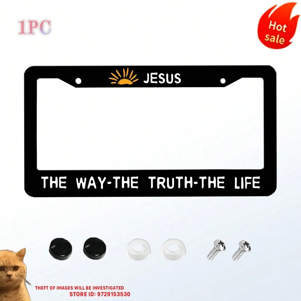 1PC License Plate Frames, Jesus Way Truth Life License Plate Cover, Car Frame, License Plate Holder, Car Plate Frame, Auto Tags Cover 2 Holes Screws