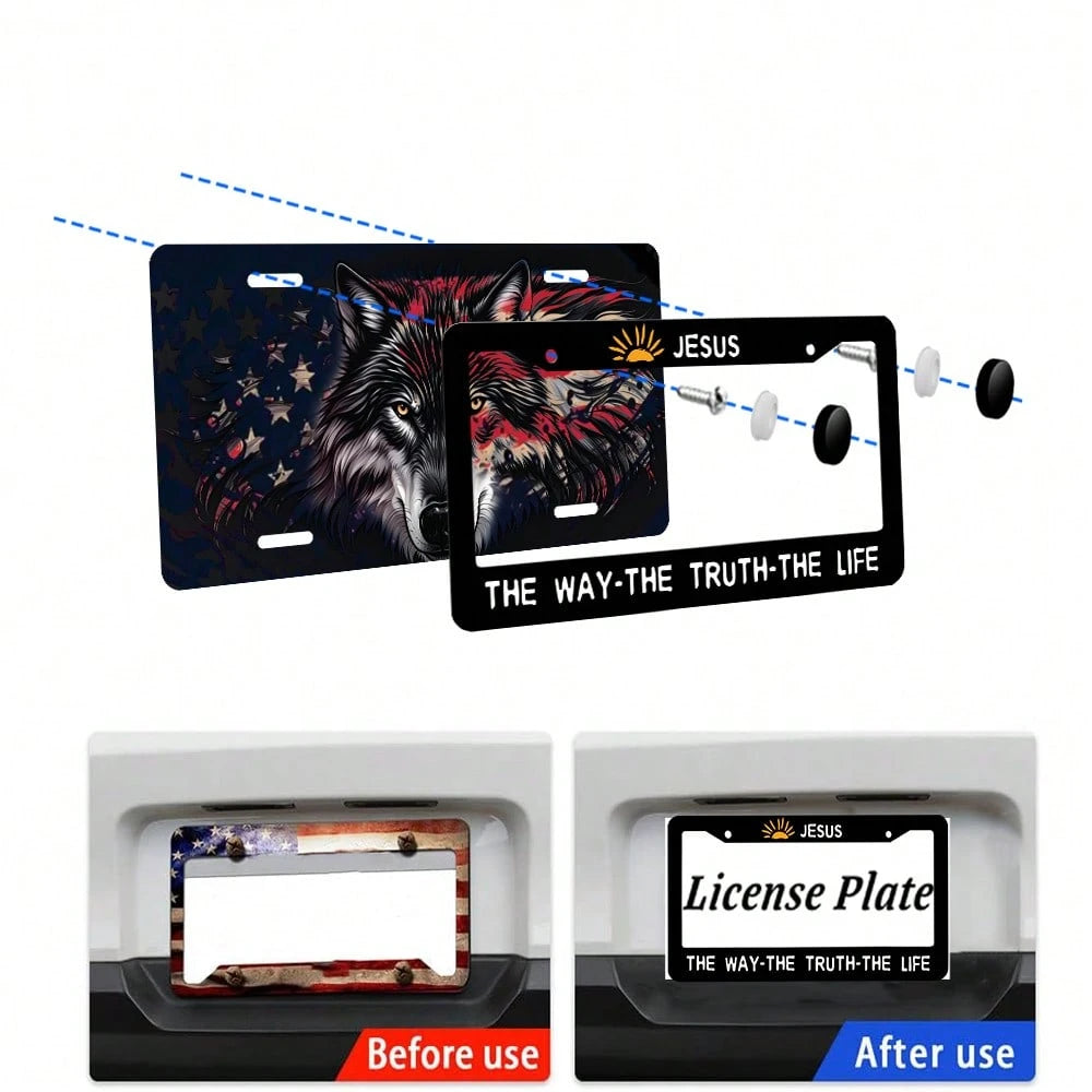 1PC License Plate Frames, Jesus Way Truth Life License Plate Cover, Car Frame, License Plate Holder, Car Plate Frame, Auto Tags Cover 2 Holes Screws