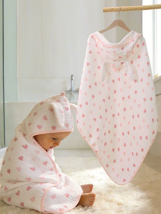 1pc Lightweight Hooded Baby Bath Towel, Cute Print Soft Skin-Friendly, Suitable For All Seasons, Fit For Infants And Toddlers