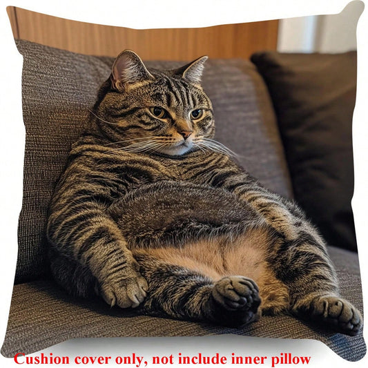 1pc Lodge Style Cat Plush Pillow Cover, Single-Sided Peach Velvet, Polyester, Zipper, Machine Washable, Ideal For Home Decor And Holiday Gifts- Sofa Cushion Cover, Suitable For Valentine's Day, Thank