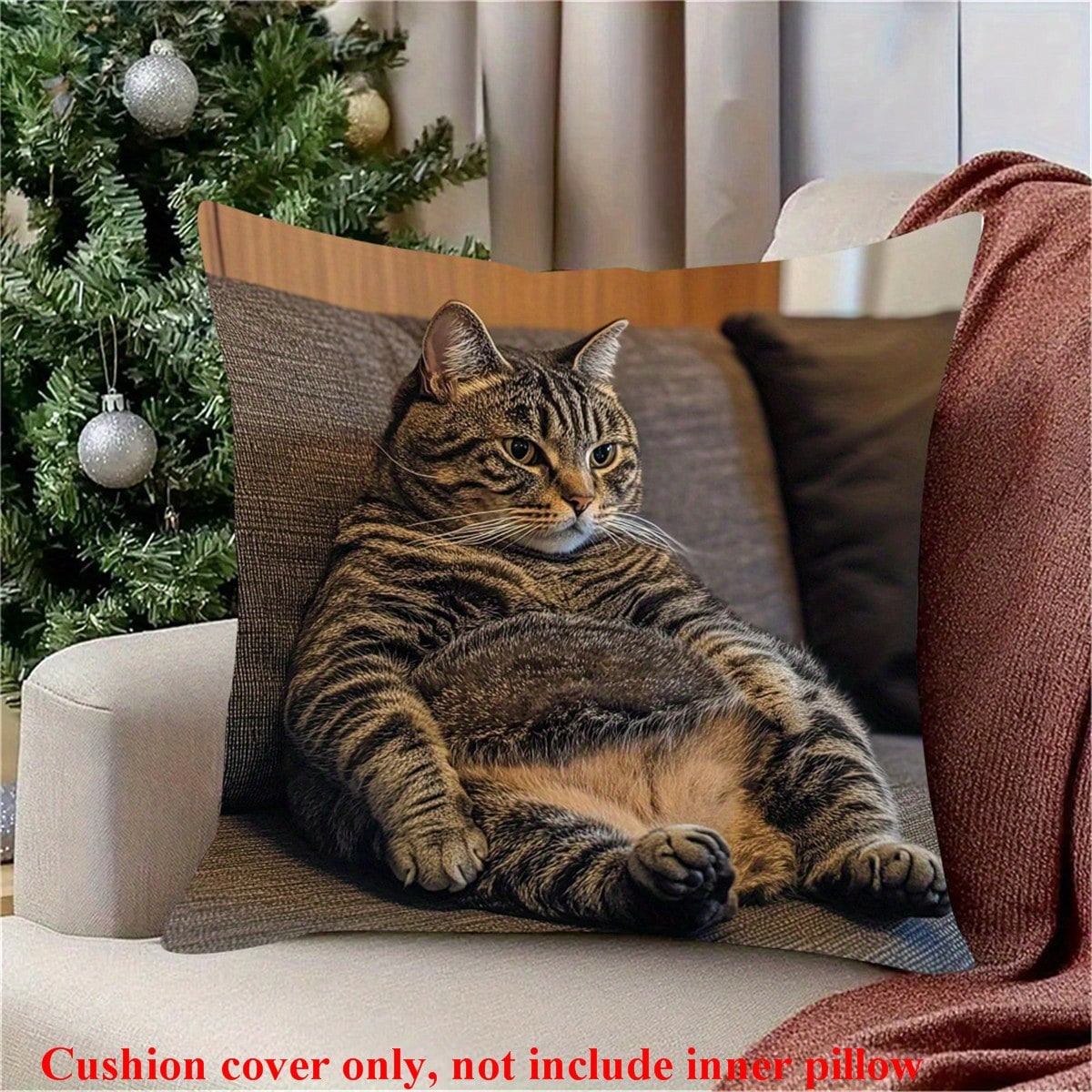 1pc Lodge Style Cat Plush Pillow Cover, Single-Sided Peach Velvet, Polyester, Zipper, Machine Washable, Ideal For Home Decor And Holiday Gifts- Sofa Cushion Cover, Suitable For Valentine's Day, Thank