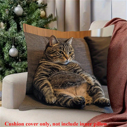 1pc Lodge Style Cat Plush Pillow Cover, Single-Sided Peach Velvet, Polyester, Zipper, Machine Washable, Ideal For Home Decor And Holiday Gifts- Sofa Cushion Cover, Suitable For Valentine's Day, Thank