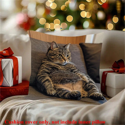 1pc Lodge Style Cat Plush Pillow Cover, Single-Sided Peach Velvet, Polyester, Zipper, Machine Washable, Ideal For Home Decor And Holiday Gifts- Sofa Cushion Cover, Suitable For Valentine's Day, Thank