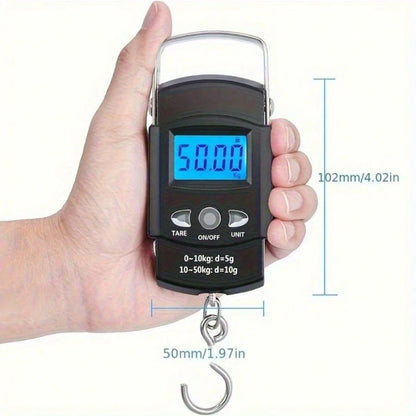 1pc Mini Digital Hand Scale With Tape Measure, Portable Battery Powered Fishing Bag Scale, High Precision 50kg/110.23lb, Lightweight, Black, Suitable For Travel, Fishing, Home Use, Durable Plastic, Ea