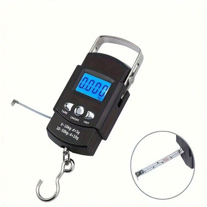 1pc Mini Digital Hand Scale With Tape Measure, Portable Battery Powered Fishing Bag Scale, High Precision 50kg/110.23lb, Lightweight, Black, Suitable For Travel, Fishing, Home Use, Durable Plastic, Ea