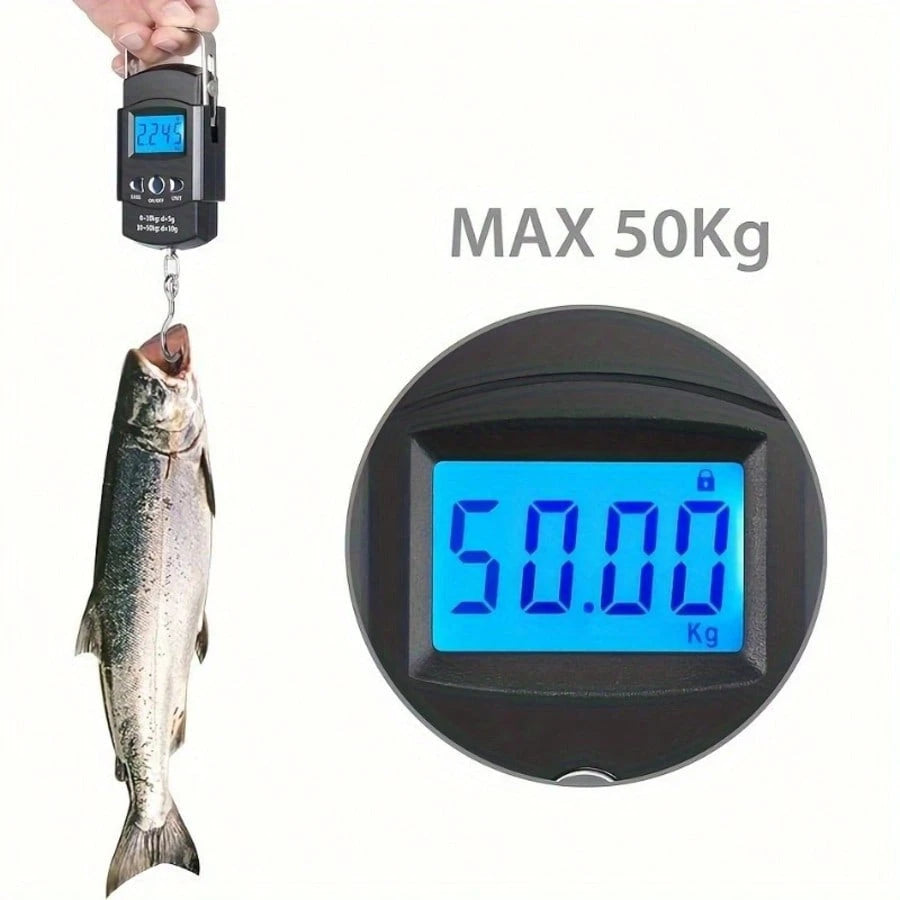 1pc Mini Digital Hand Scale With Tape Measure, Portable Battery Powered Fishing Bag Scale, High Precision 50kg/110.23lb, Lightweight, Black, Suitable For Travel, Fishing, Home Use, Durable Plastic, Ea