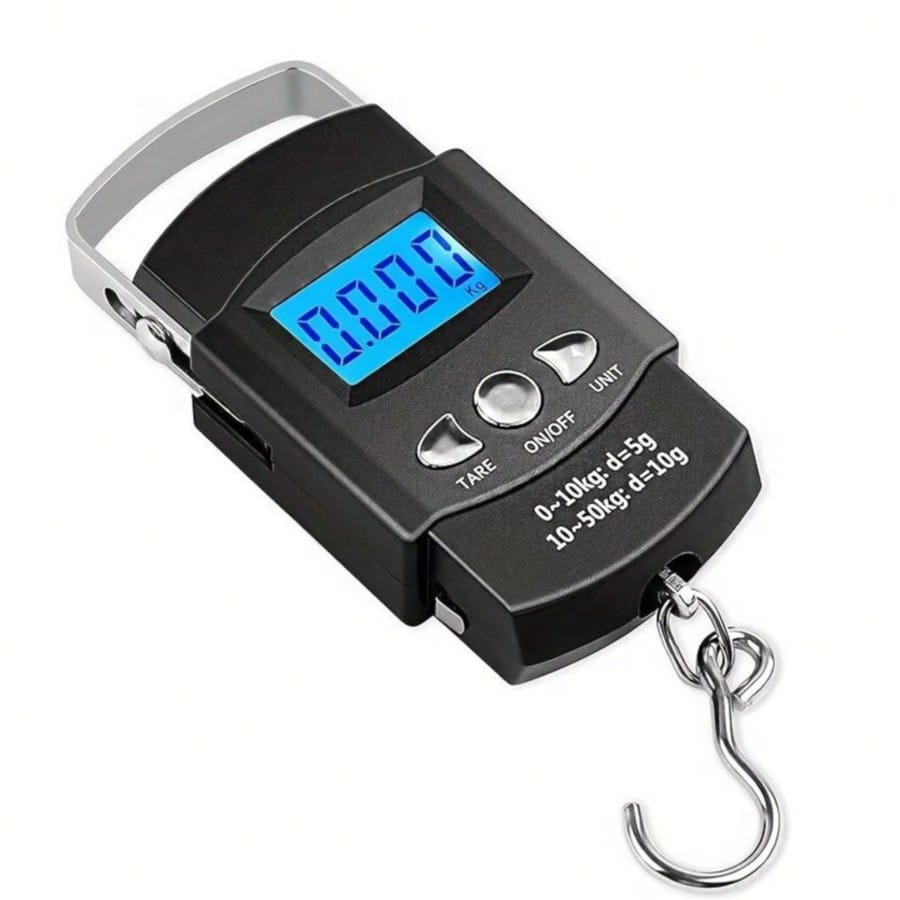 1pc Mini Digital Hand Scale With Tape Measure, Portable Battery Powered Fishing Bag Scale, High Precision 50kg/110.23lb, Lightweight, Black, Suitable For Travel, Fishing, Home Use, Durable Plastic, Ea