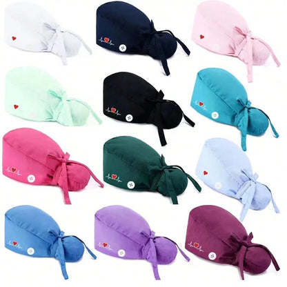 1pc Nurse Cap/Hat With Heart & Electrocardiogram Embroidery Design, Solid Color