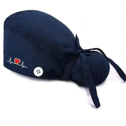 1pc Nurse Cap/Hat With Heart & Electrocardiogram Embroidery Design, Solid Color
