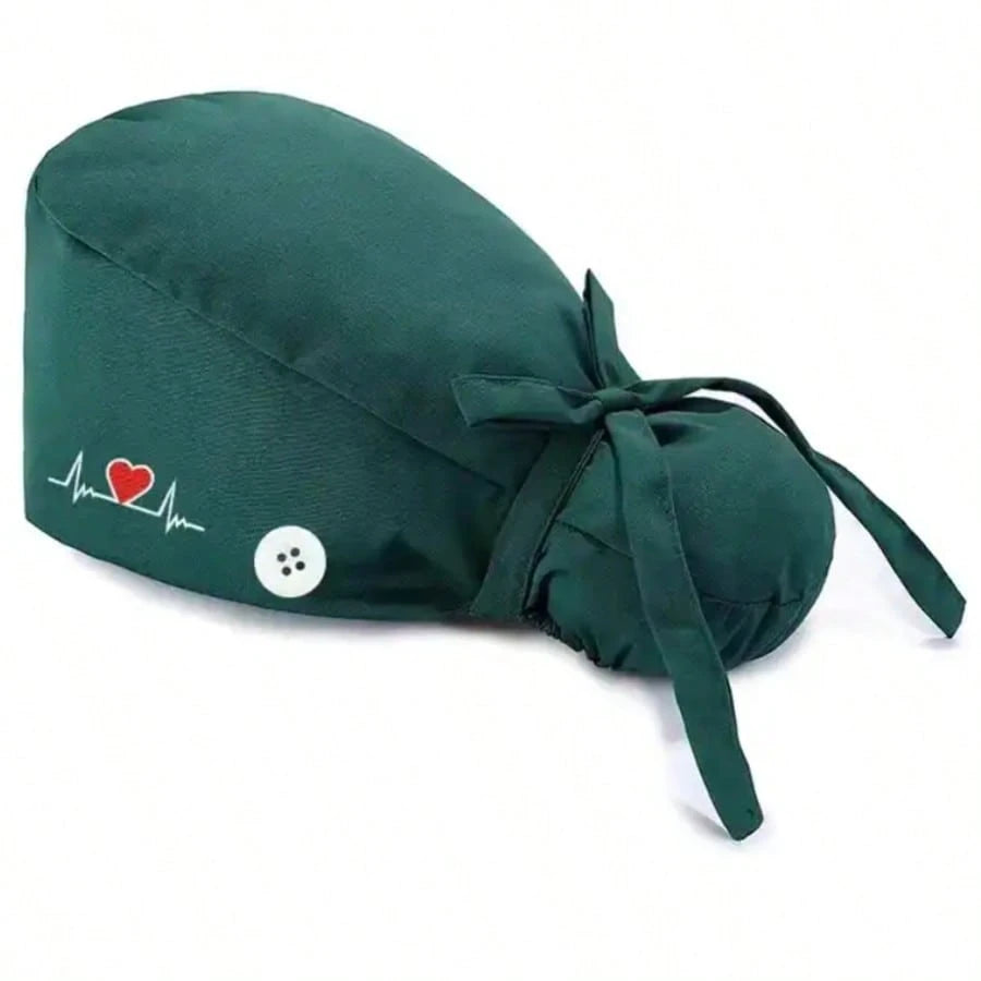 1pc Nurse Cap/Hat With Heart & Electrocardiogram Embroidery Design, Solid Color