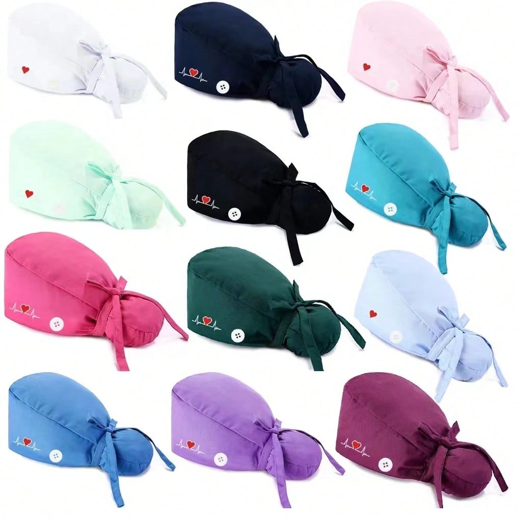 1pc Nurse Cap/Hat With Heart & Electrocardiogram Embroidery Design, Solid Color