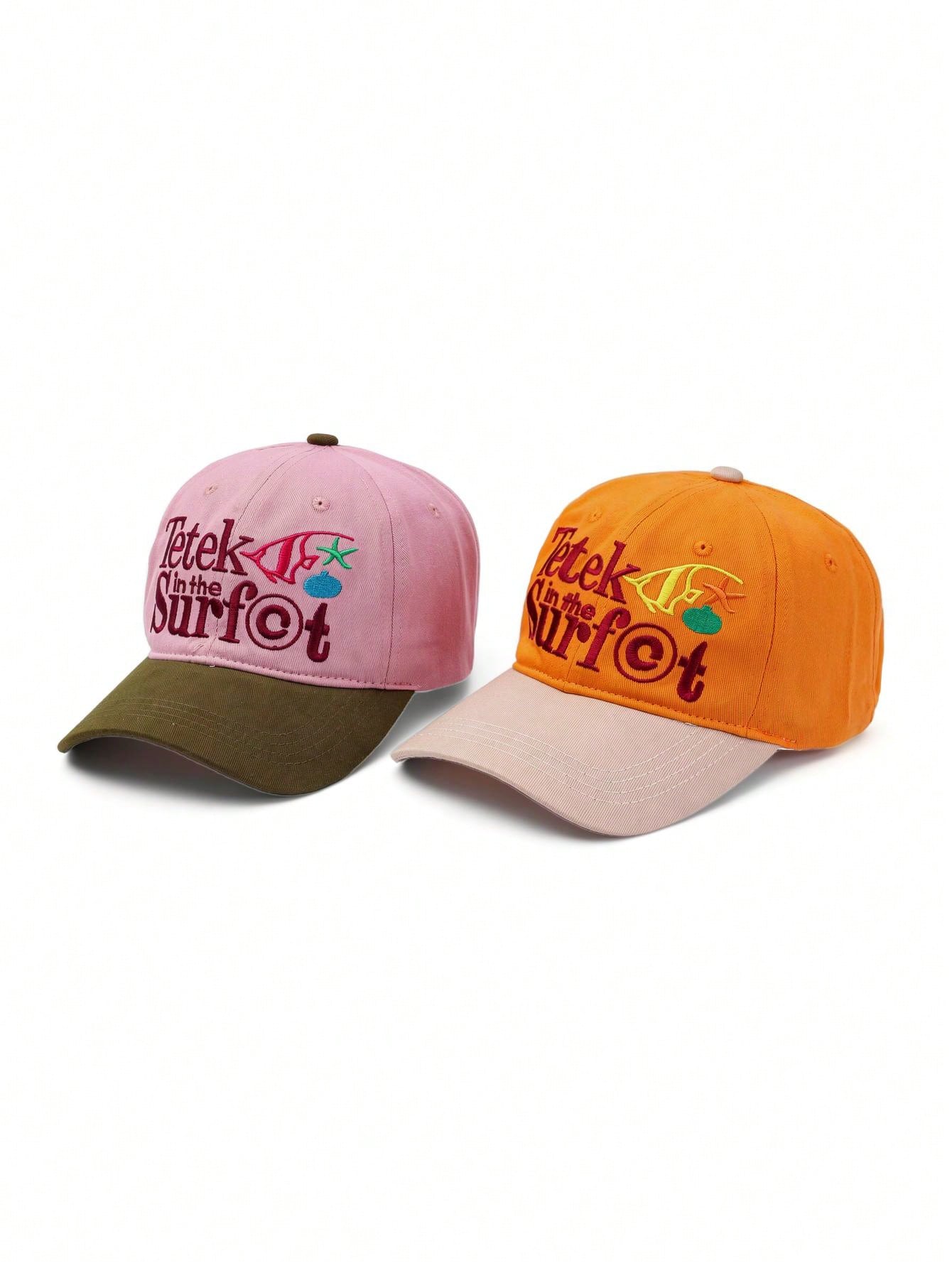 1pc Orange Contrast Khaki Beach Style Embroidered Baseball Cap, Funny Letter & Ocean Embroidery, Soft Crown Design Flatters Face Shape, Vintage Distressed Texture, Versatile Summer Vacation Vibe