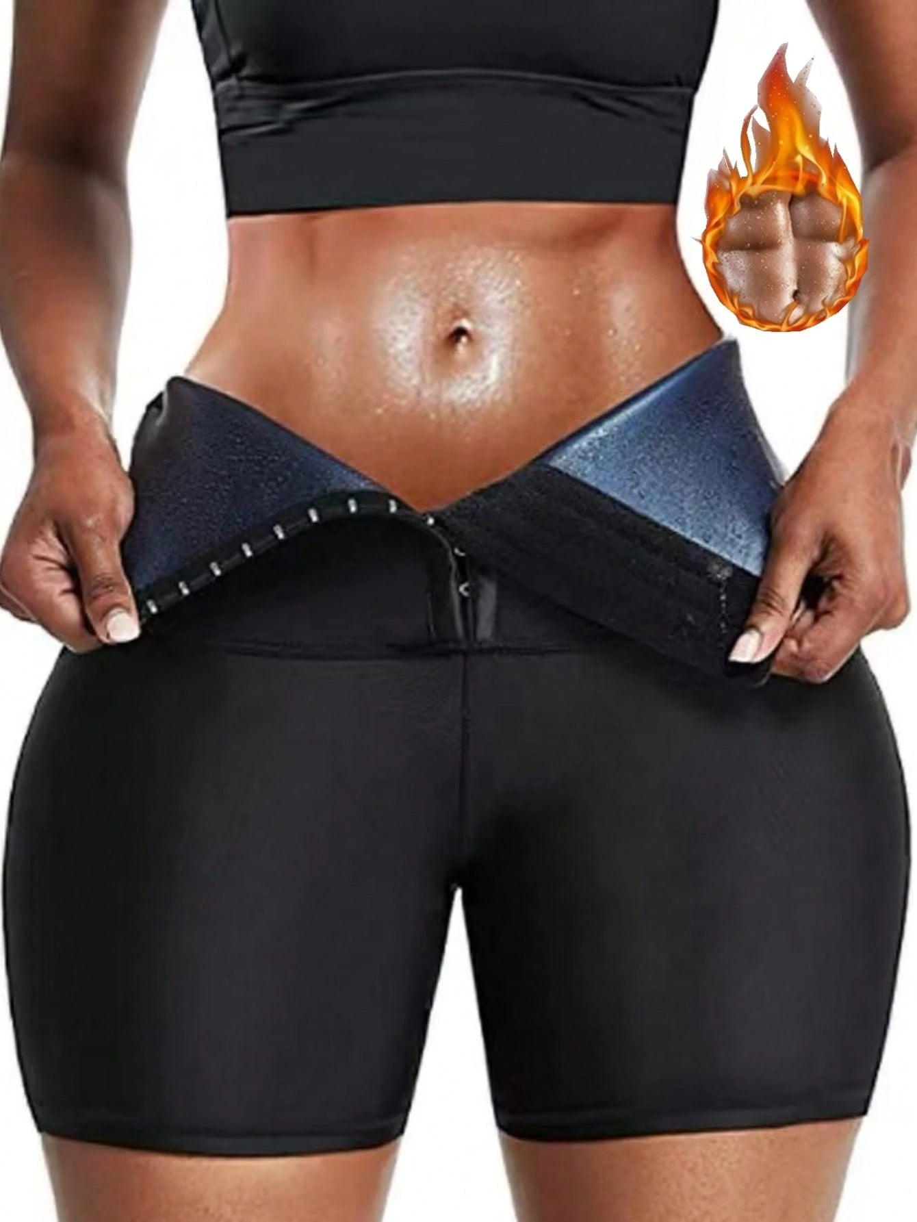 1pc,Outdoor Sports Sweatshirt 3-Minute Shapewear, Suitable For Running, Yoga, Fitness And Other Sports, Cross-Border Hot Selling Women's Breasted Sweatshirt 3-Minute Pants With Semi Coated PU Sweatshi