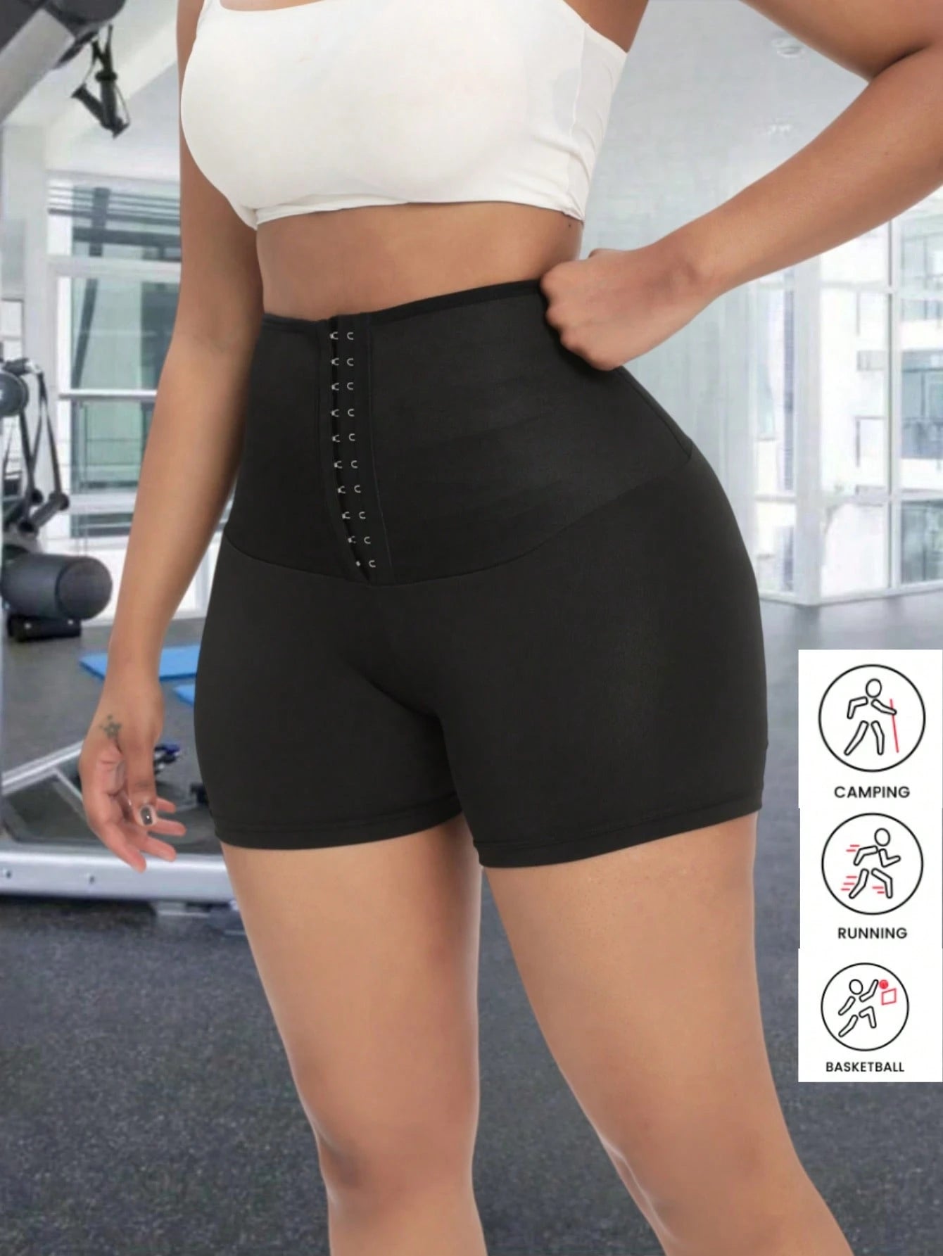 1pc,Outdoor Sports Sweatshirt 3-Minute Shapewear, Suitable For Running, Yoga, Fitness And Other Sports, Cross-Border Hot Selling Women's Breasted Sweatshirt 3-Minute Pants With Semi Coated PU Sweatshi