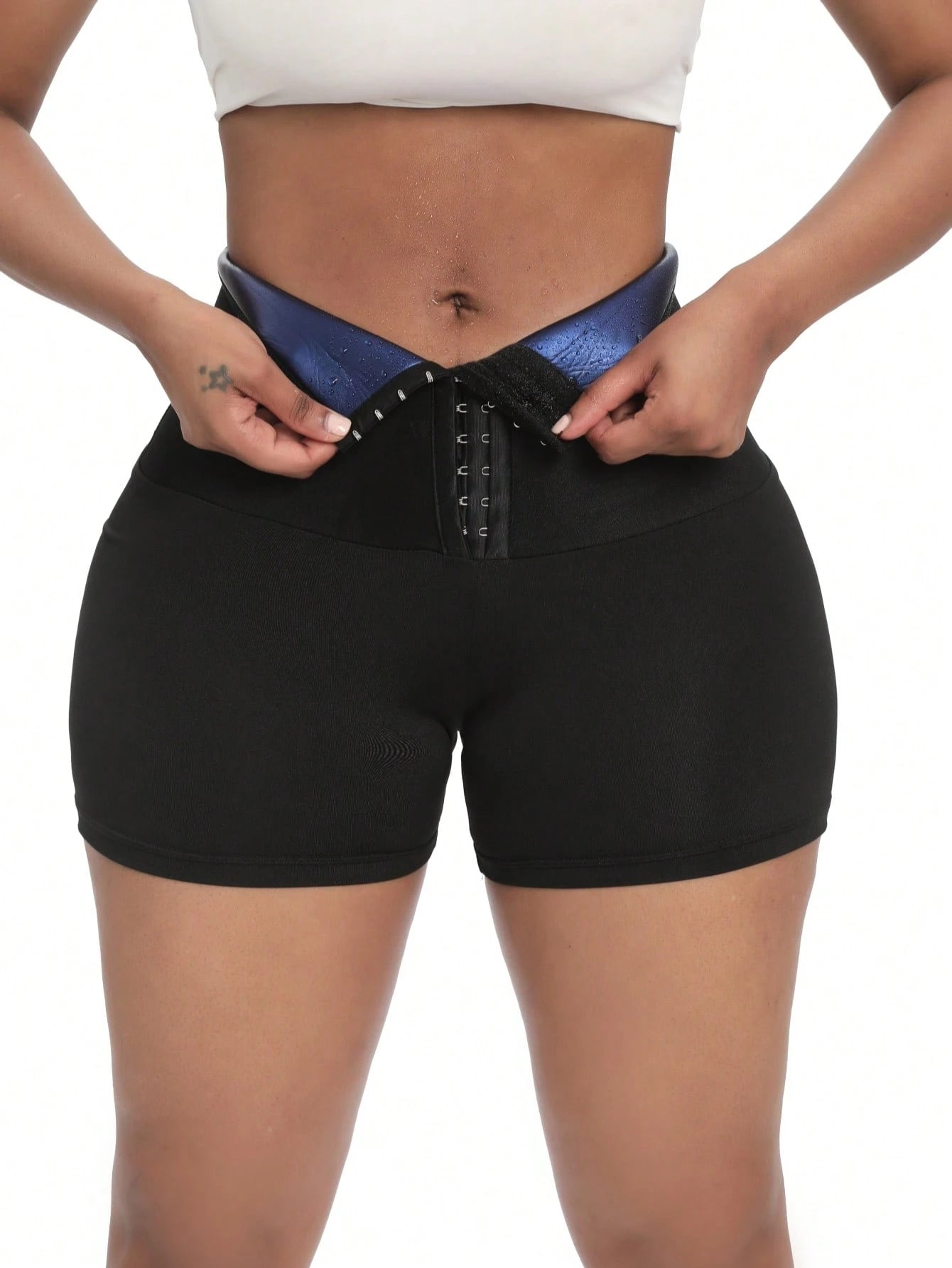 1pc,Outdoor Sports Sweatshirt 3-Minute Shapewear, Suitable For Running, Yoga, Fitness And Other Sports, Cross-Border Hot Selling Women's Breasted Sweatshirt 3-Minute Pants With Semi Coated PU Sweatshi