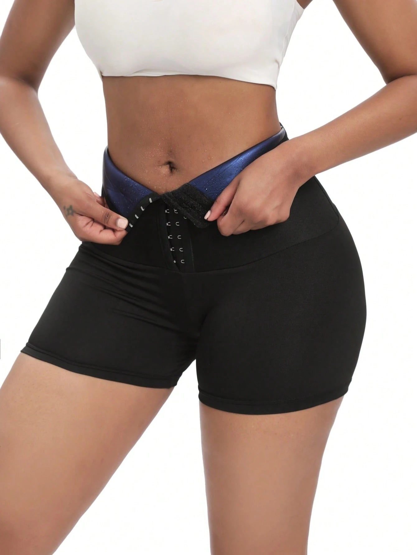 1pc,Outdoor Sports Sweatshirt 3-Minute Shapewear, Suitable For Running, Yoga, Fitness And Other Sports, Cross-Border Hot Selling Women's Breasted Sweatshirt 3-Minute Pants With Semi Coated PU Sweatshi