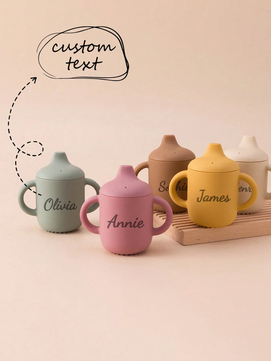 1PC Personalized Customization Name Baby Silicone Sippy Cup Water Bottle Kids Feeding Learning Cups Leakproof Toddler Bottles Solid Color Tableware