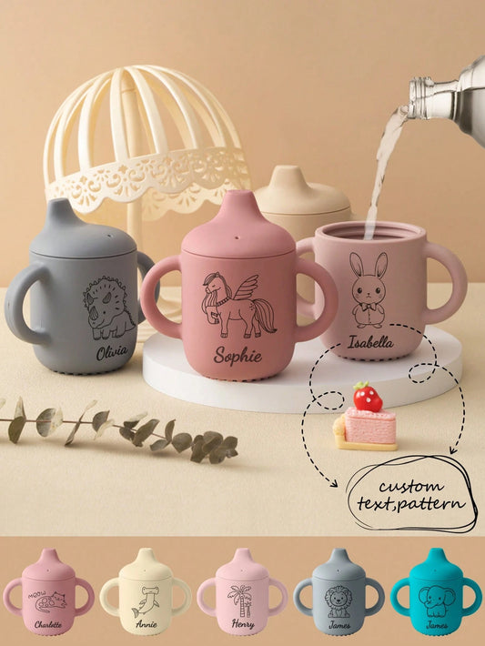 1PC Personalized Customization Name Pattern Silicone Baby Sippy Cup Print On Demand Baby Cups Custom Water Bottle Leakproof Baby Bottles Baby Tableware,Halloween Edit,Back To School Fashion,Christmas