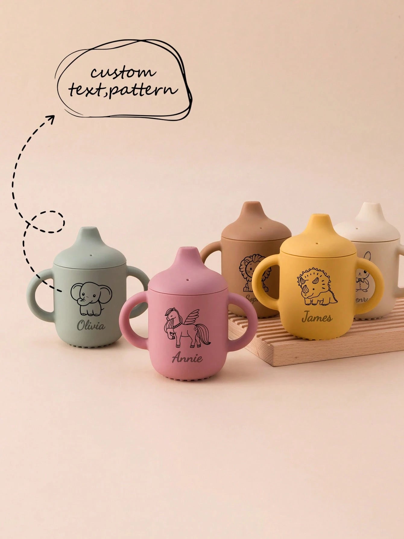 1PC Personalized Customization Name Pattern Silicone Baby Sippy Cup Print On Demand Baby Cups Custom Water Bottle Leakproof Baby Bottles Baby Tableware,Halloween Edit,Back To School Fashion,Christmas