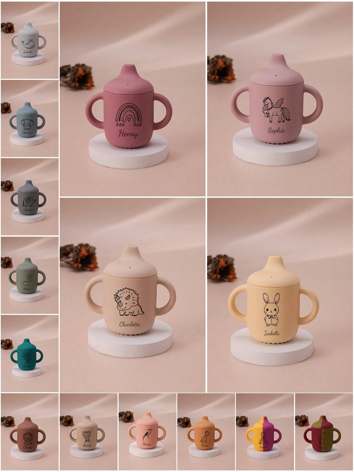 1PC Personalized Customization Name Pattern Silicone Baby Sippy Cup Print On Demand Baby Cups Custom Water Bottle Leakproof Baby Bottles Baby Tableware,Halloween Edit,Back To School Fashion,Christmas