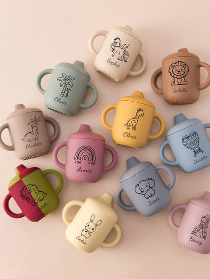 1PC Personalized Customization Name Pattern Silicone Baby Sippy Cup Print On Demand Baby Cups Custom Water Bottle Leakproof Baby Bottles Baby Tableware,Halloween Edit,Back To School Fashion,Christmas