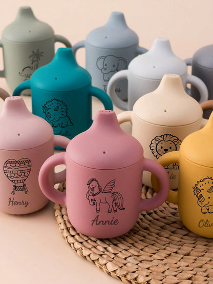 1PC Personalized Customization Name Pattern Silicone Baby Sippy Cup Print On Demand Baby Cups Custom Water Bottle Leakproof Baby Bottles Baby Tableware,Halloween Edit,Back To School Fashion,Christmas