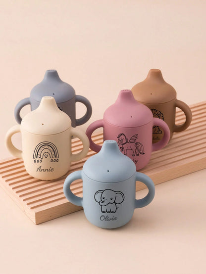 1PC Personalized Customization Name Pattern Silicone Baby Sippy Cup Print On Demand Baby Cups Custom Water Bottle Leakproof Baby Bottles Baby Tableware,Halloween Edit,Back To School Fashion,Christmas