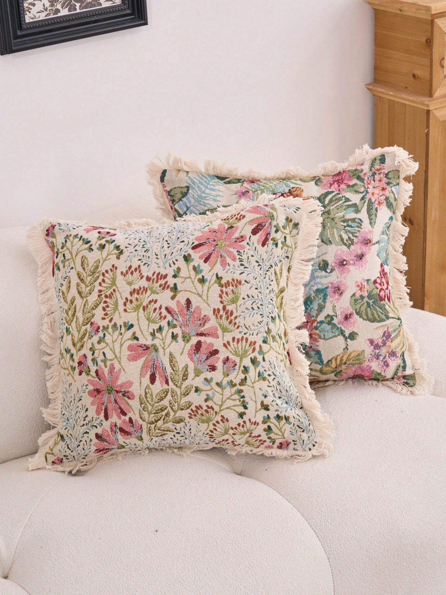 1pc Pink Floral Jacquard Throw Pillow Cover, Vintage Farmhouse Style Decorative Cushion Case For Living Room Sofa Bedroom Garden Outdoor Car Decor, Suitable For Autumn Winter Home Dining Table Decor H
