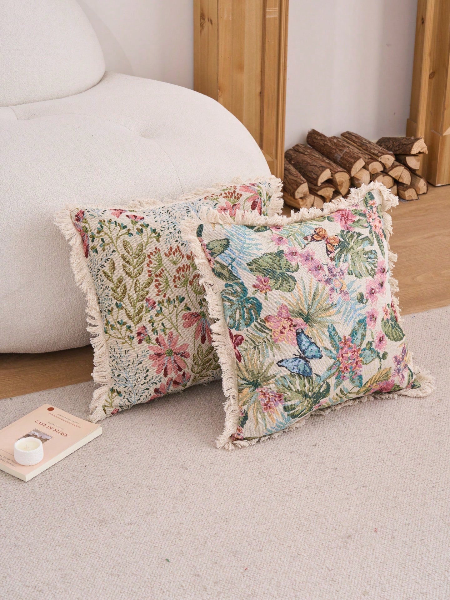 1pc Pink Floral Jacquard Throw Pillow Cover, Vintage Farmhouse Style Decorative Cushion Case For Living Room Sofa Bedroom Garden Outdoor Car Decor, Suitable For Autumn Winter Home Dining Table Decor H