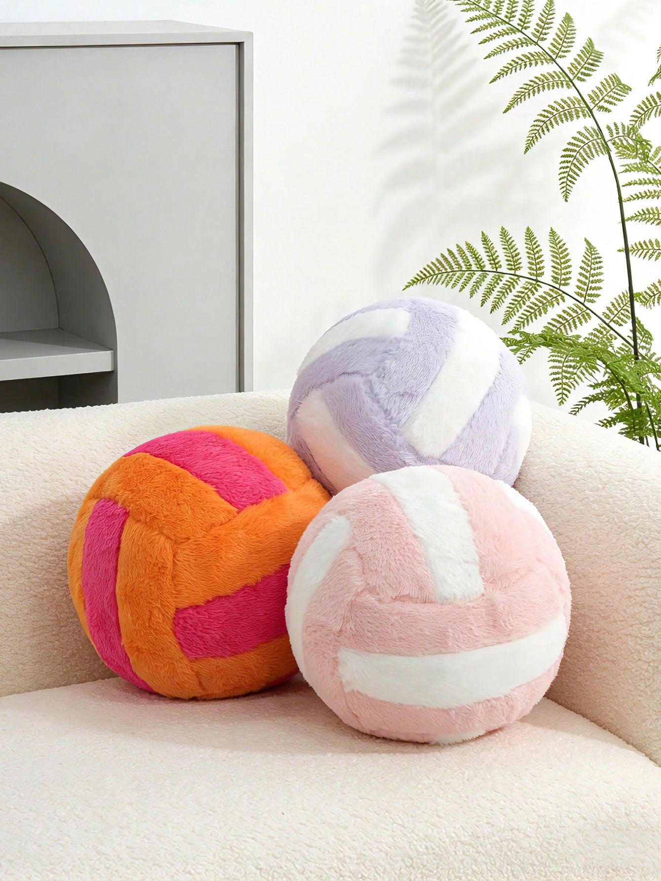 1pc Pink & White Volleyball Shaped Plush Throw Pillow, Decorative Cushion For Home, Sofa, Bedroom, Leisure Area, Serves As Both Decor And Pillow