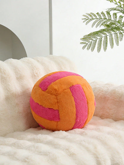 1pc Pink & White Volleyball Shaped Plush Throw Pillow, Decorative Cushion For Home, Sofa, Bedroom, Leisure Area, Serves As Both Decor And Pillow