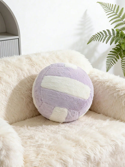 1pc Pink & White Volleyball Shaped Plush Throw Pillow, Decorative Cushion For Home, Sofa, Bedroom, Leisure Area, Serves As Both Decor And Pillow