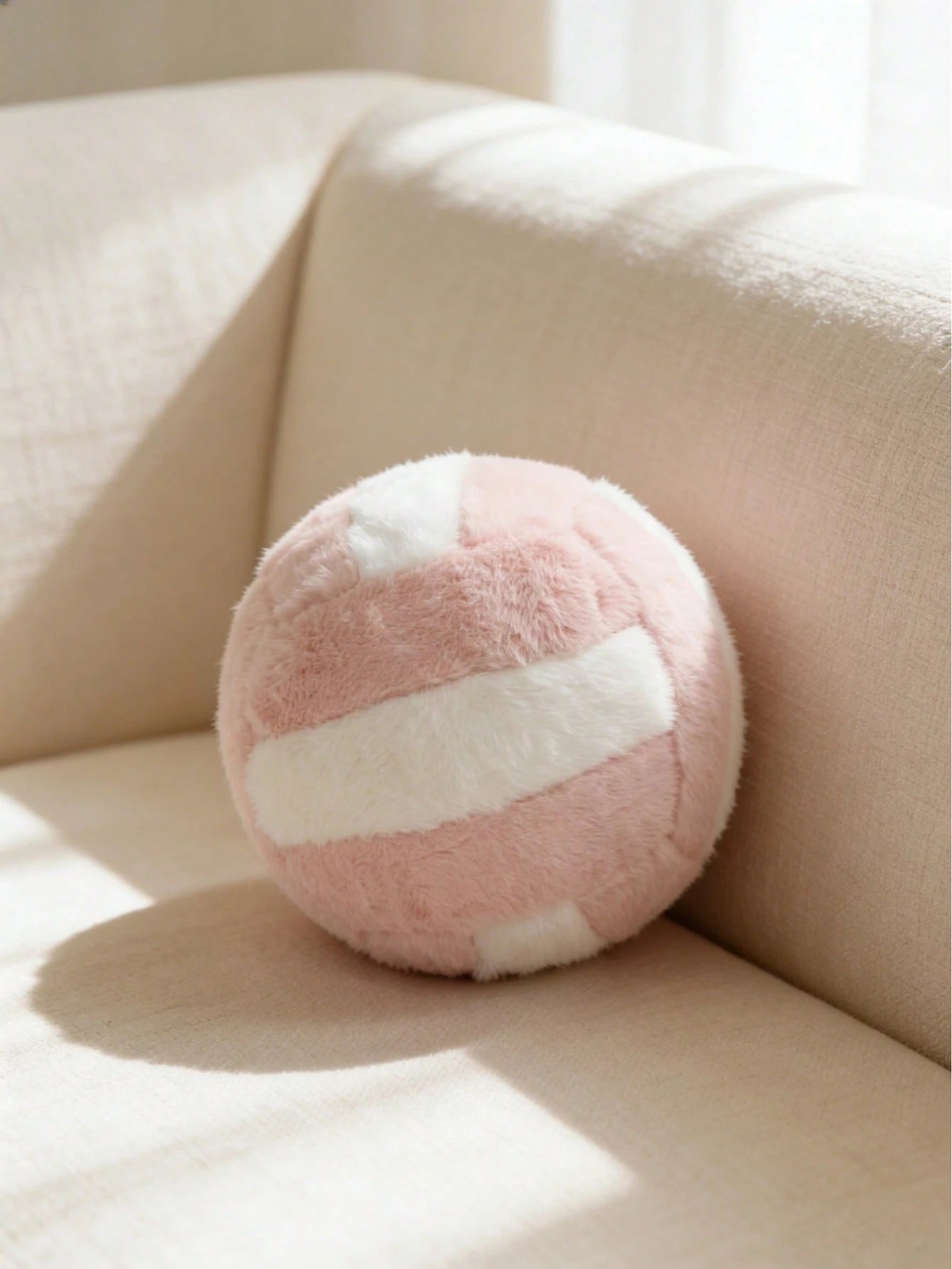 1pc Pink & White Volleyball Shaped Plush Throw Pillow, Decorative Cushion For Home, Sofa, Bedroom, Leisure Area, Serves As Both Decor And Pillow