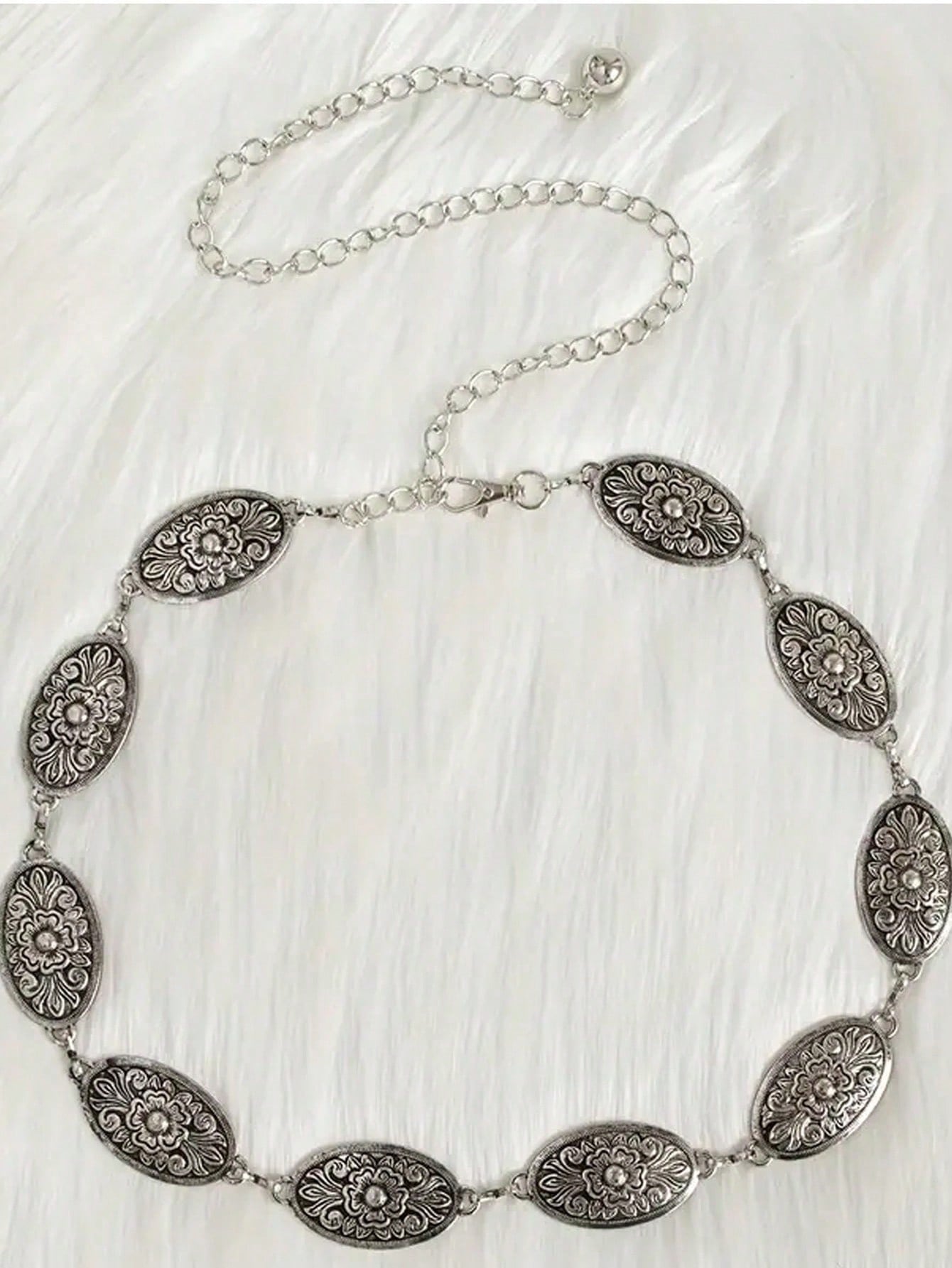 1pc Plus Size Women's Waist Belt, Western Style Boho Vintage Floral Buckle Textured Metal Waist Chain Beach Vacation, Party, XXL Fall