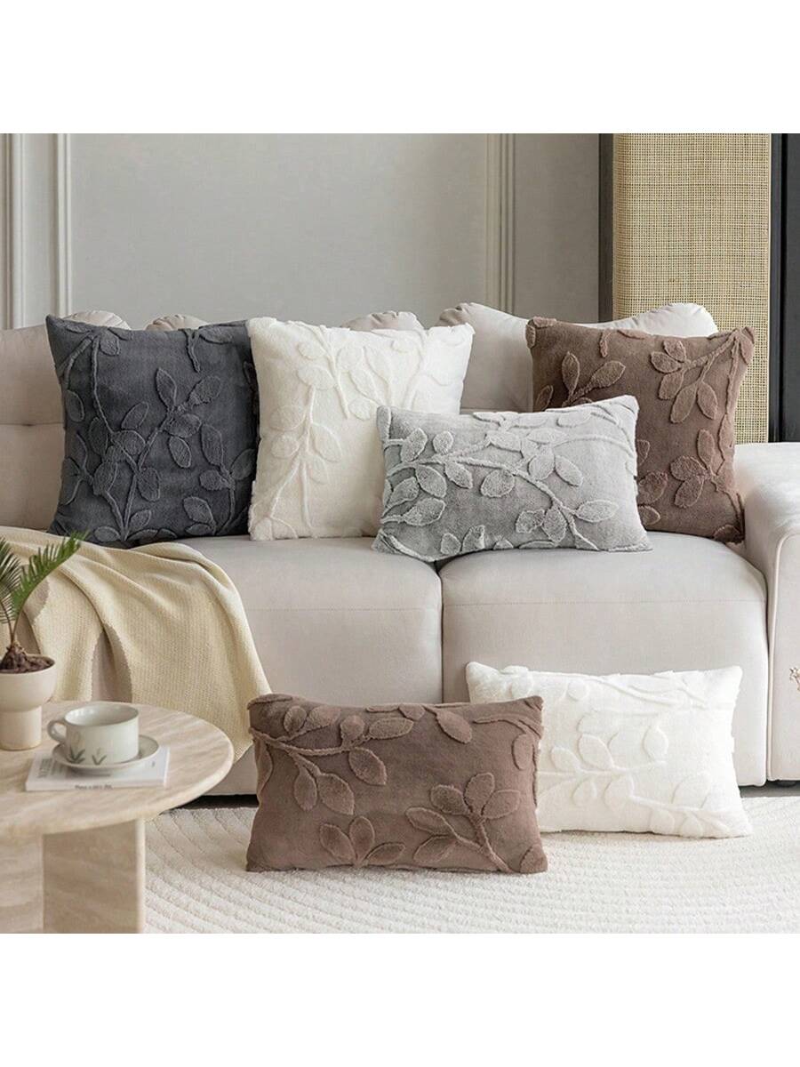 1pc Plush Embossed Pillowcase (Pillow Core Not Included) Simple Style Square Pillow Cover Suitable For All Seasons In Living Room And Bedroom